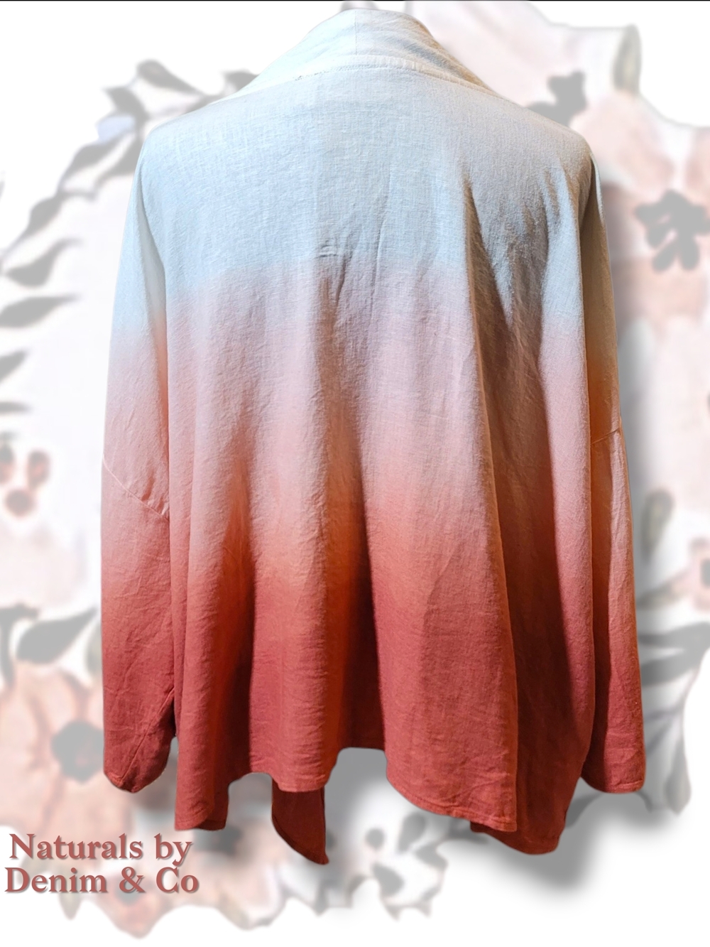 Naturals Ombre Tie-Front Open Cardigan - Cream to Rose/Coral 4X - Picture 4 of 7